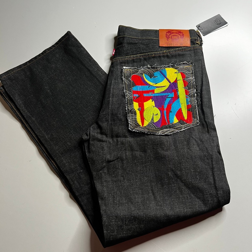 RMC Martin Ksohoh Lot 1001 Wave Jeans Indigo Denim Embroidered Mens 38 NEW